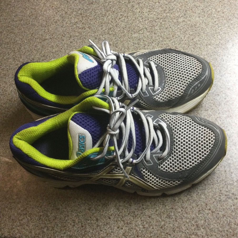 ASICS Woman’s Running Shoes in Gray, Purple & Neon Yellow